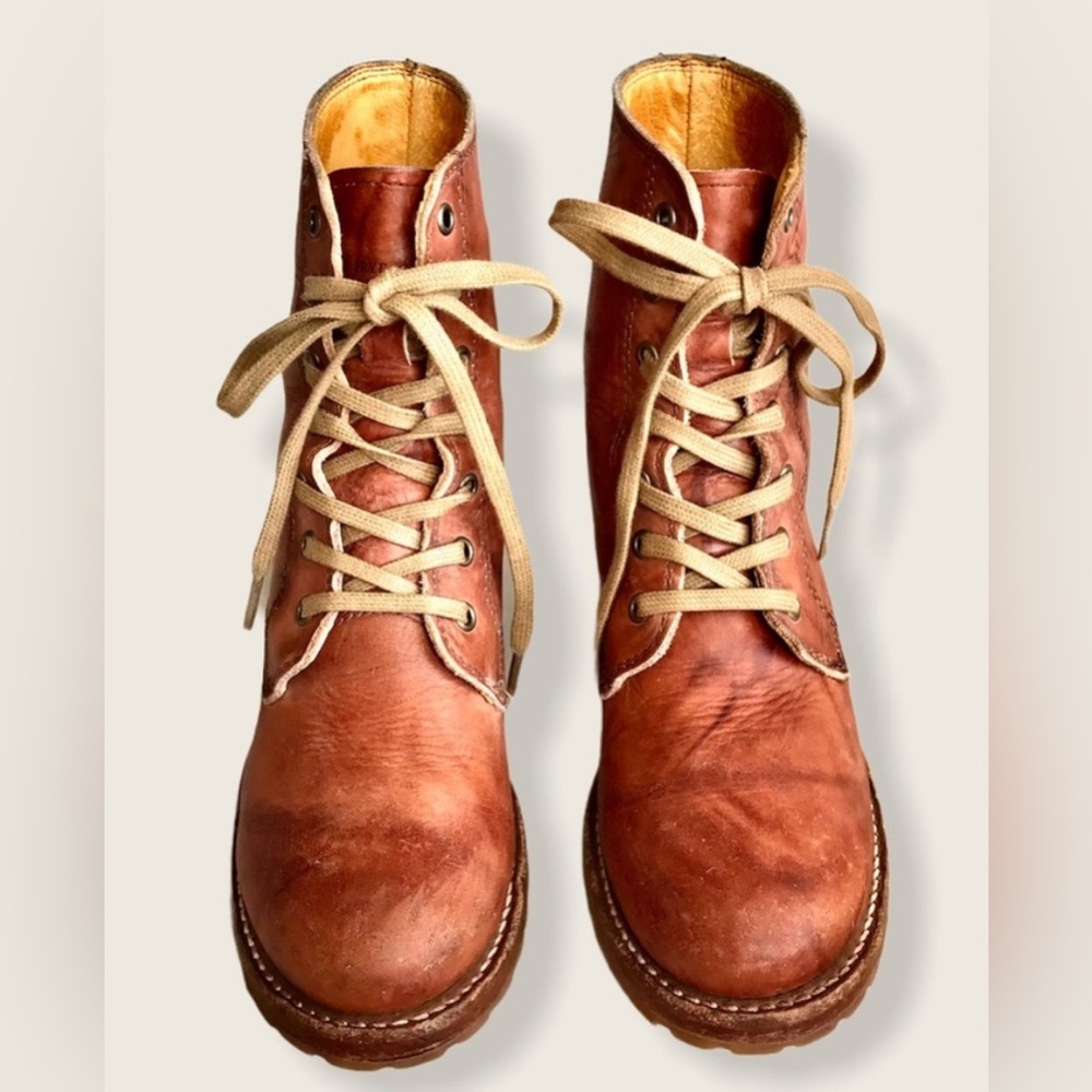 Cognac Brown Leather Ankle Frye Boots - 1970s Vintage